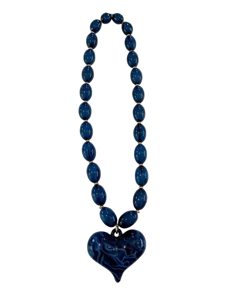 Heart Charm Roxie Necklace - NAVY