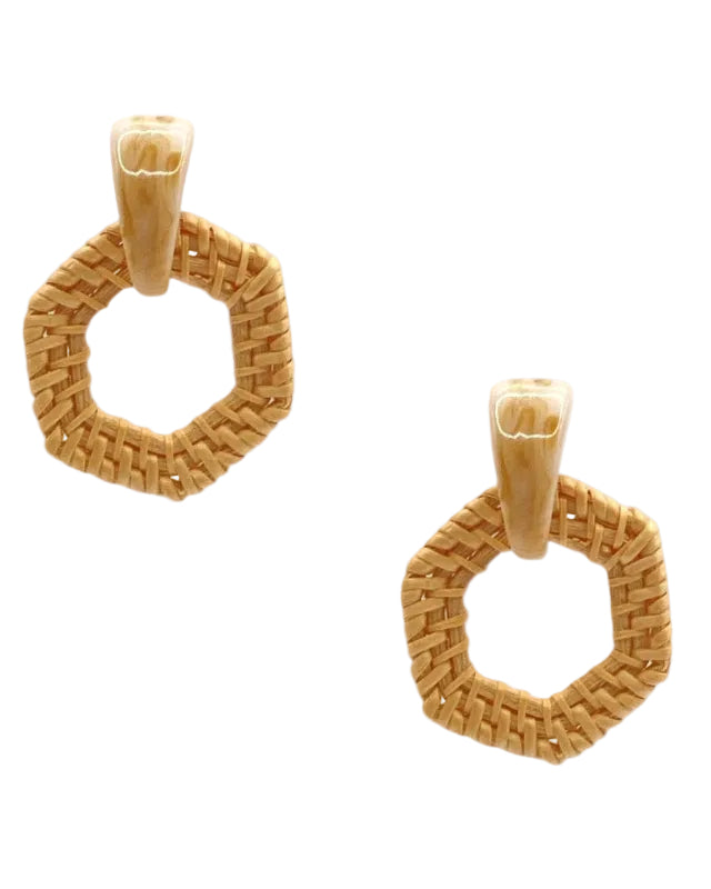 GEOSHAPE RATTAN EARRINGS - BEIGE