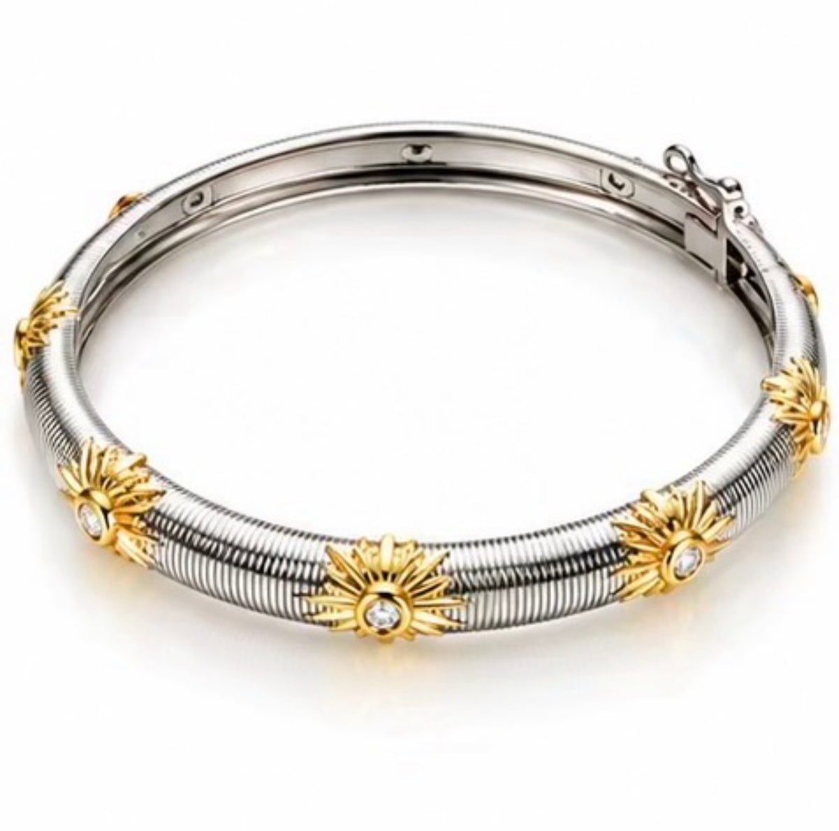 Two-Tone Sunburst Bangle Bracelet