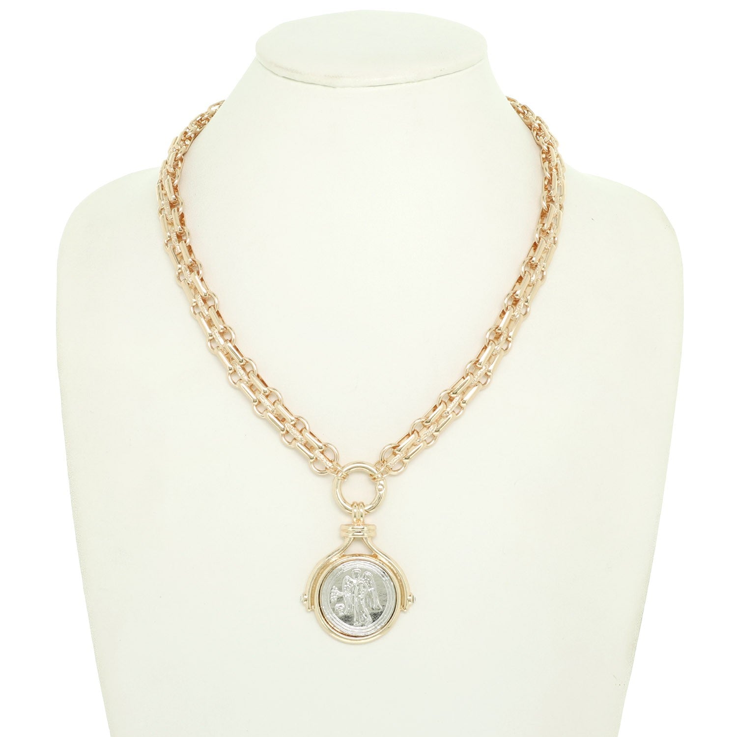 Vintage Two Tone Angel Coin Necklace