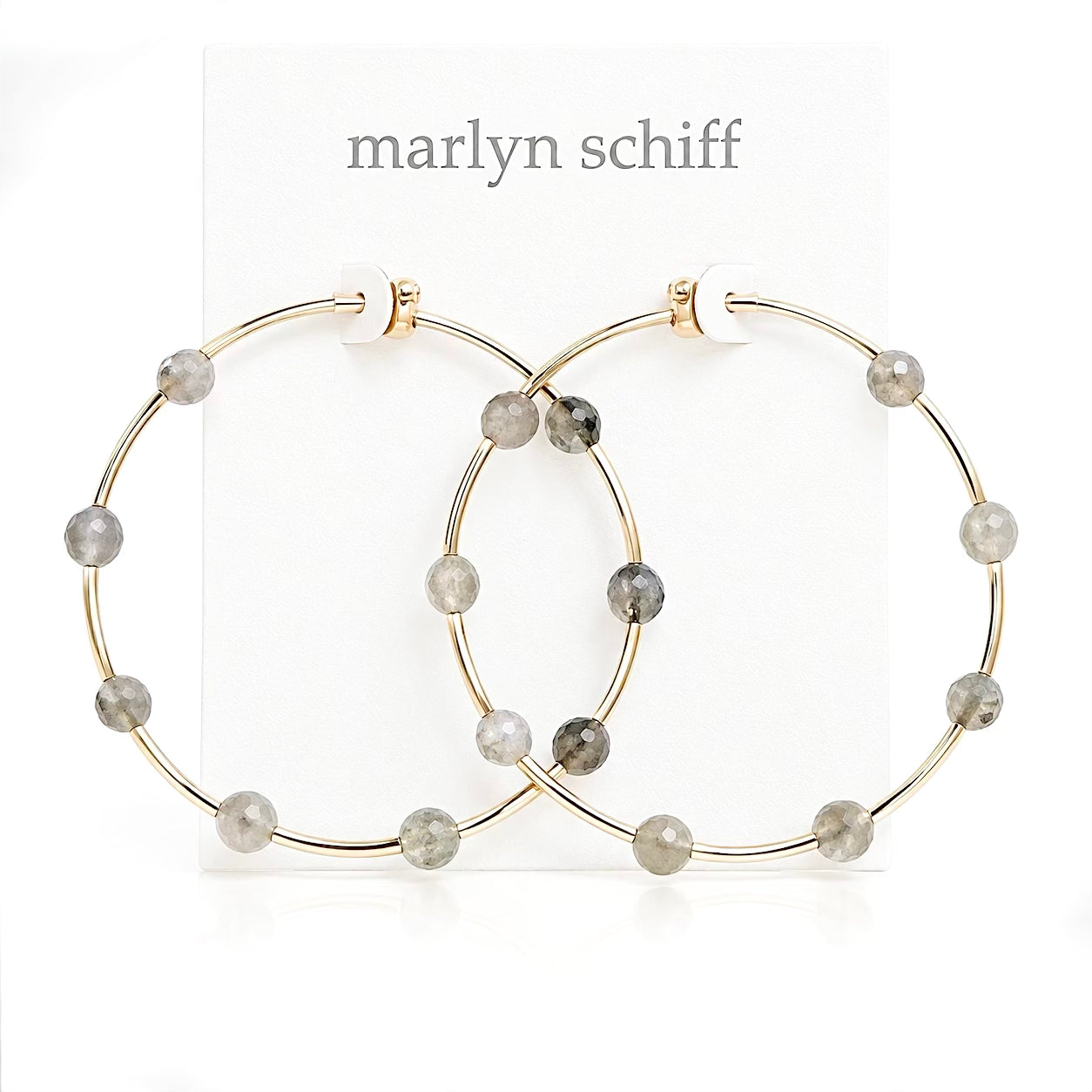 Marlyn Schiff Light Gray Stone Beaded Hoop Earrings