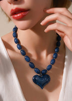 Heart Charm Roxie Necklace - NAVY