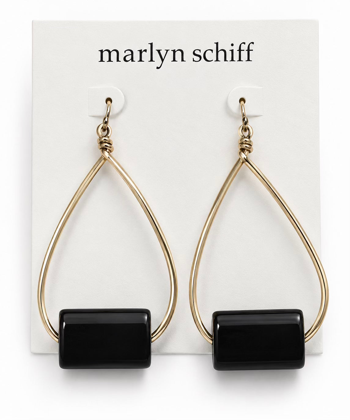 Marlyn Schiff Gold Teardrop Earrings with Black Statement Bead