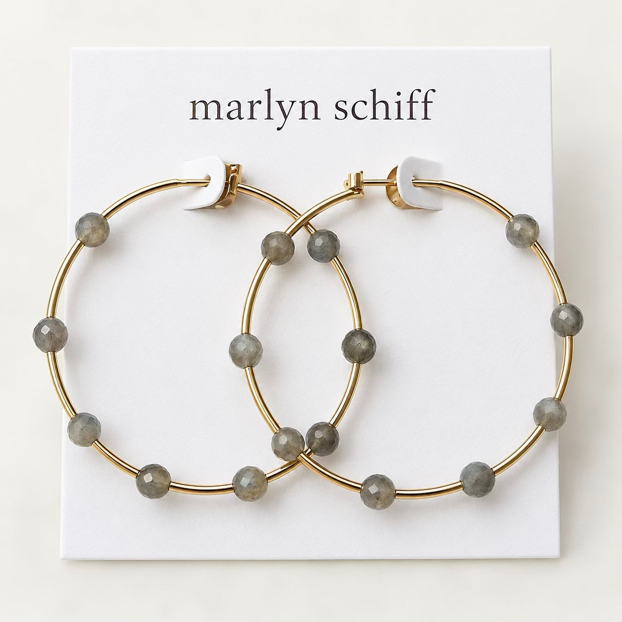 Marlyn Schiff Faceted Stone Gold Hoop Earrings