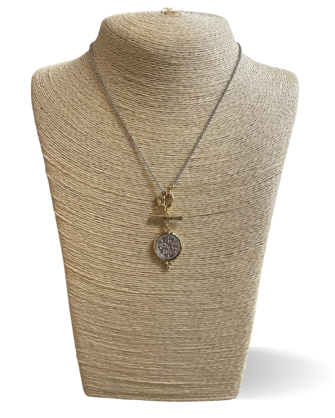 CHARM BAR TWO TONE COIN NECKLACE