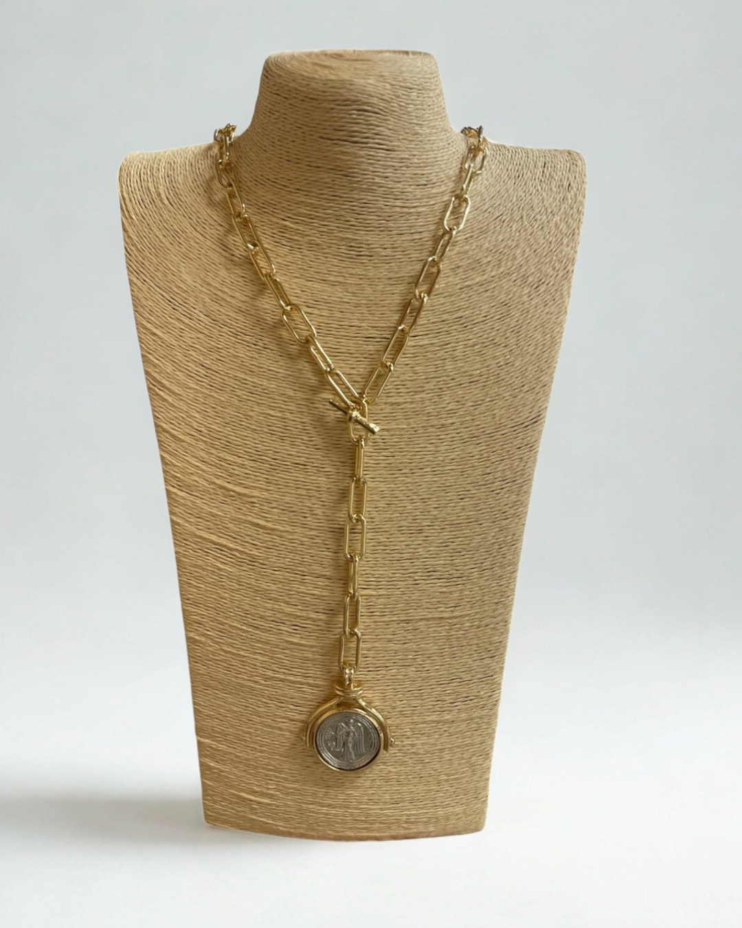 Vintage Two Tone Angel Coin Necklace